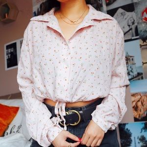 Brandy Melville Floral Long Sleeve Collared Crop
